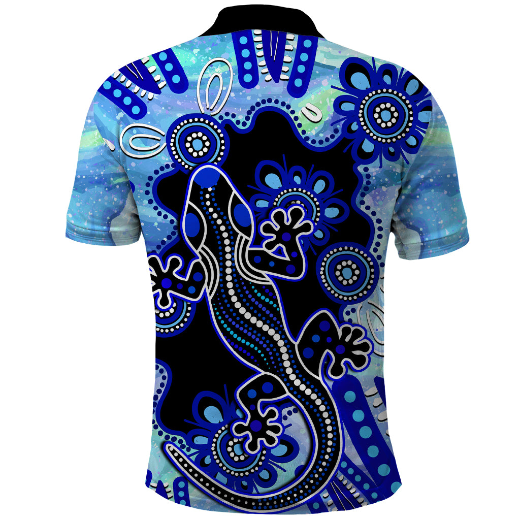 Australia Polo Shirt Aussie Opal Pattern With Lizard Aboriginal Art - Turquoise - Vibe Hoodie Shop