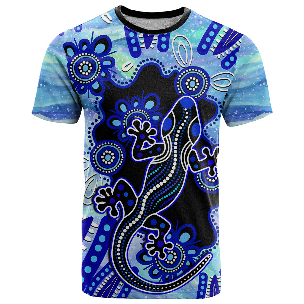 Australia T Shirt Aussie Opal Pattern With Lizard Aboriginal Art - Turquoise - Vibe Hoodie Shop