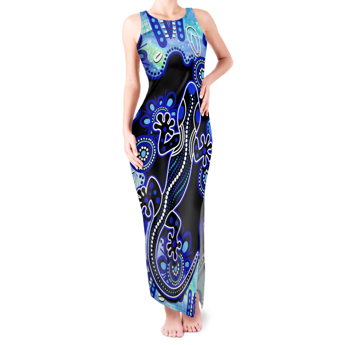 australia-tank-maxi-dress-aussie-opal-pattern-with-lizard-aboriginal-art-turquoise