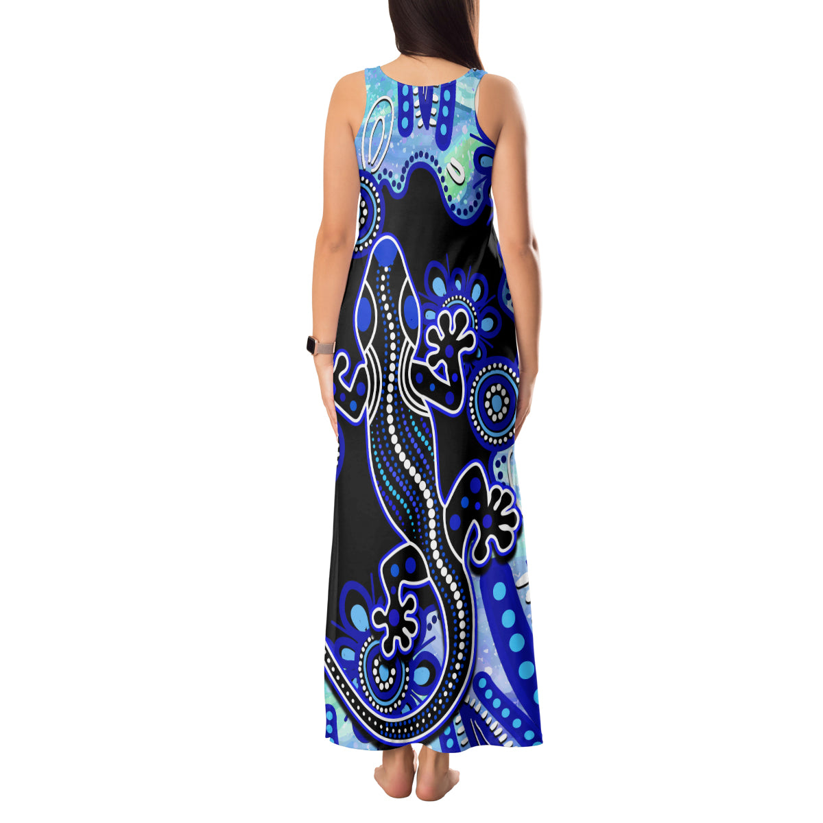 australia-tank-maxi-dress-aussie-opal-pattern-with-lizard-aboriginal-art-turquoise