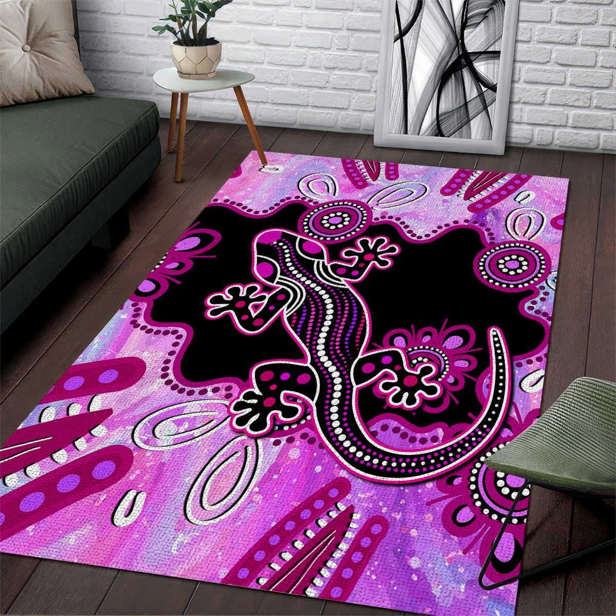 Australia Area Rug Aussie Opal Pattern With Lizard Aboriginal Art - Pink - Vibe Hoodie Shop