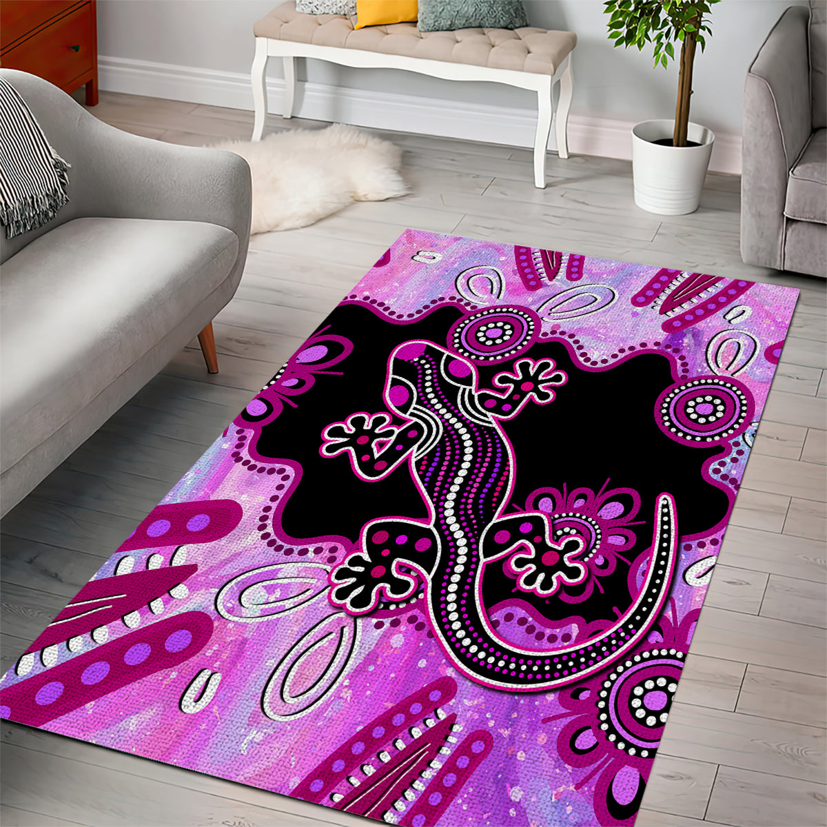 Australia Area Rug Aussie Opal Pattern With Lizard Aboriginal Art - Pink - Vibe Hoodie Shop