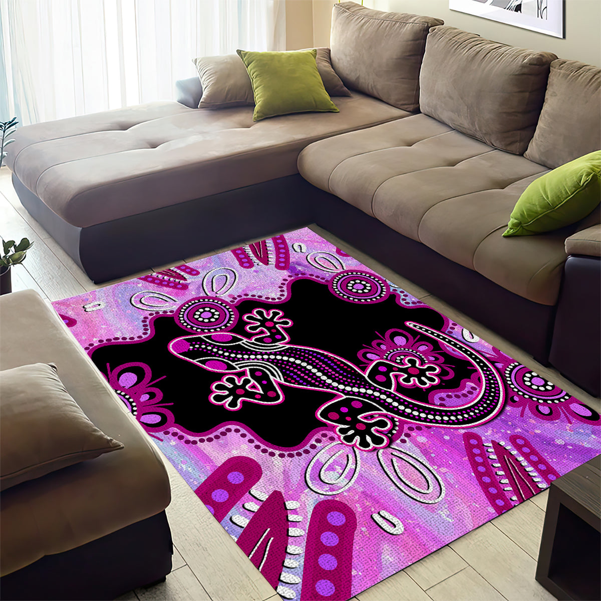 Australia Area Rug Aussie Opal Pattern With Lizard Aboriginal Art - Pink - Vibe Hoodie Shop