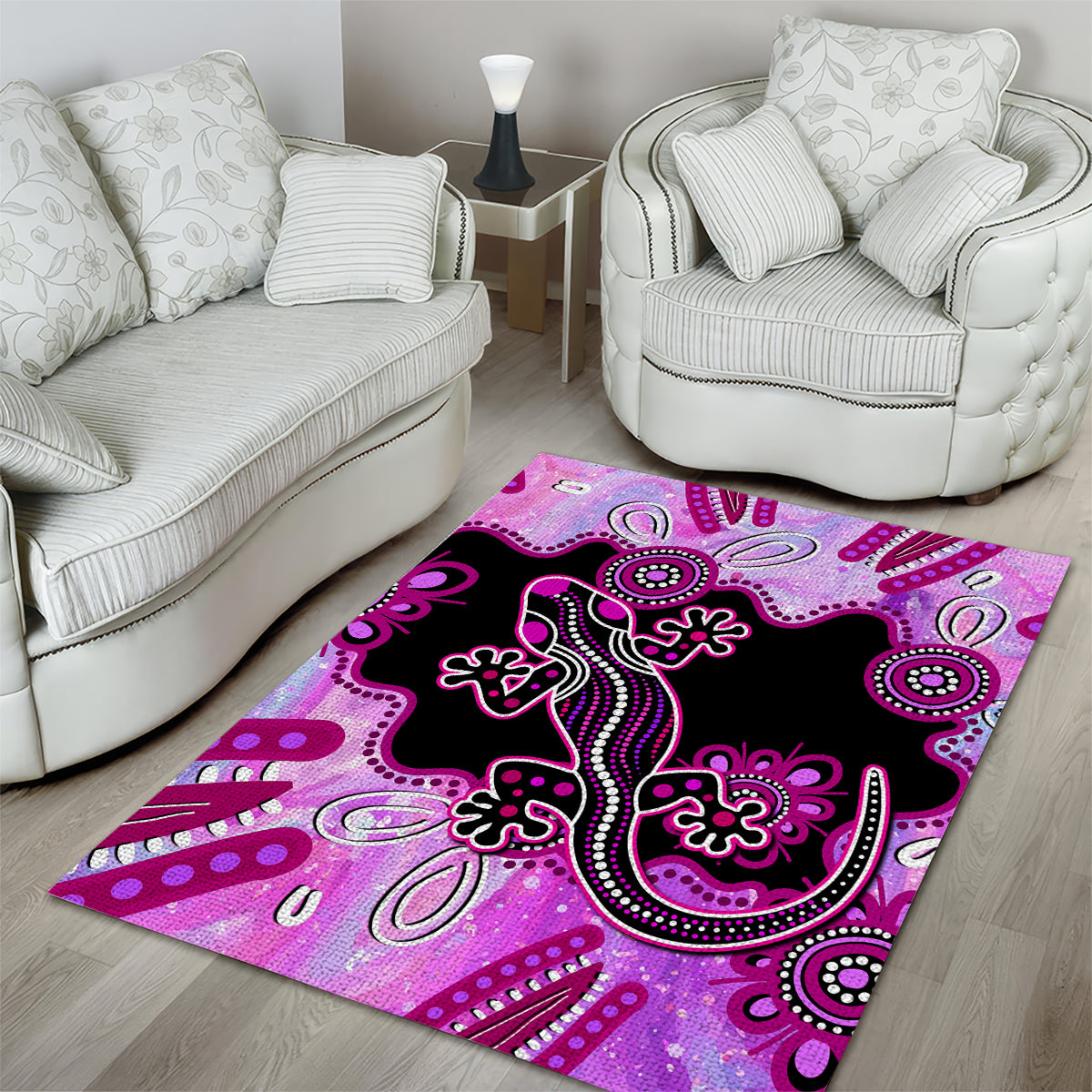 Australia Area Rug Aussie Opal Pattern With Lizard Aboriginal Art - Pink - Vibe Hoodie Shop