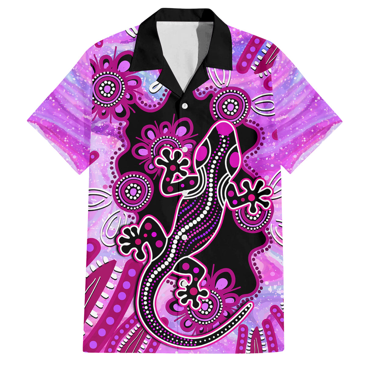 australia-family-matching-long-sleeve-bodycon-dress-and-hawaiian-shirt-aussie-opal-pattern-with-lizard-aboriginal-art-pink