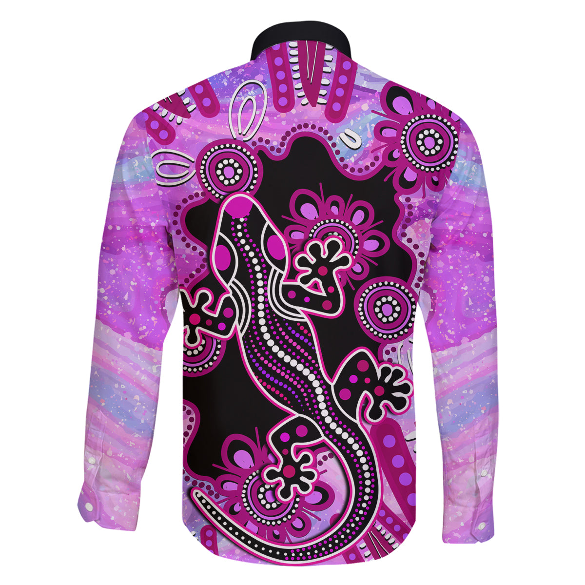 australia-family-matching-long-sleeve-bodycon-dress-and-hawaiian-shirt-aussie-opal-pattern-with-lizard-aboriginal-art-pink