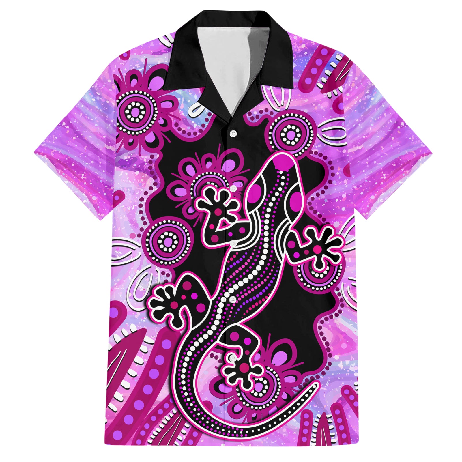 australia-family-matching-short-sleeve-bodycon-dress-and-hawaiian-shirt-aussie-opal-pattern-with-lizard-aboriginal-art-pink