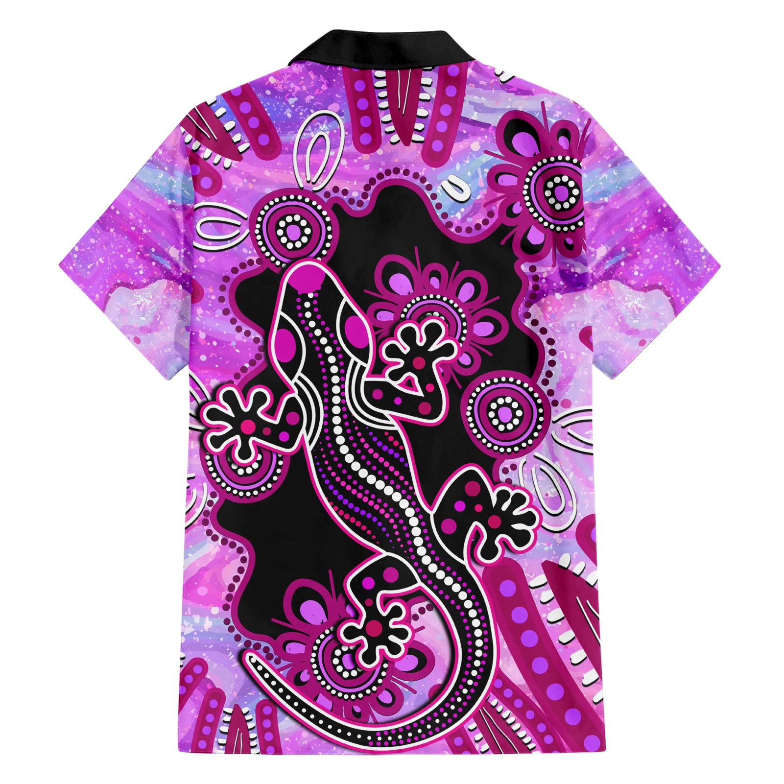 australia-family-matching-short-sleeve-bodycon-dress-and-hawaiian-shirt-aussie-opal-pattern-with-lizard-aboriginal-art-pink