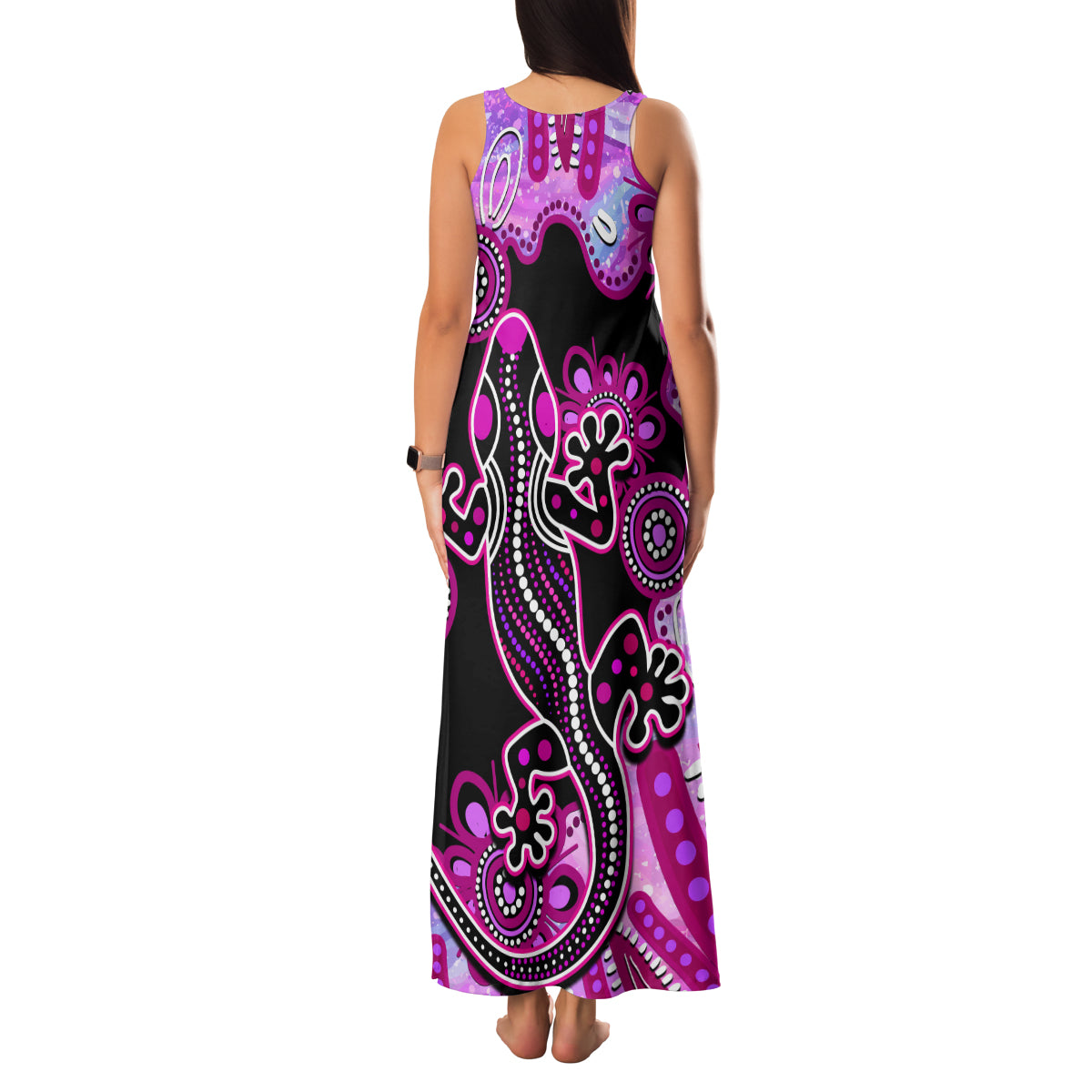 australia-family-matching-tank-maxi-dress-and-hawaiian-shirt-aussie-opal-pattern-with-lizard-aboriginal-art-pink