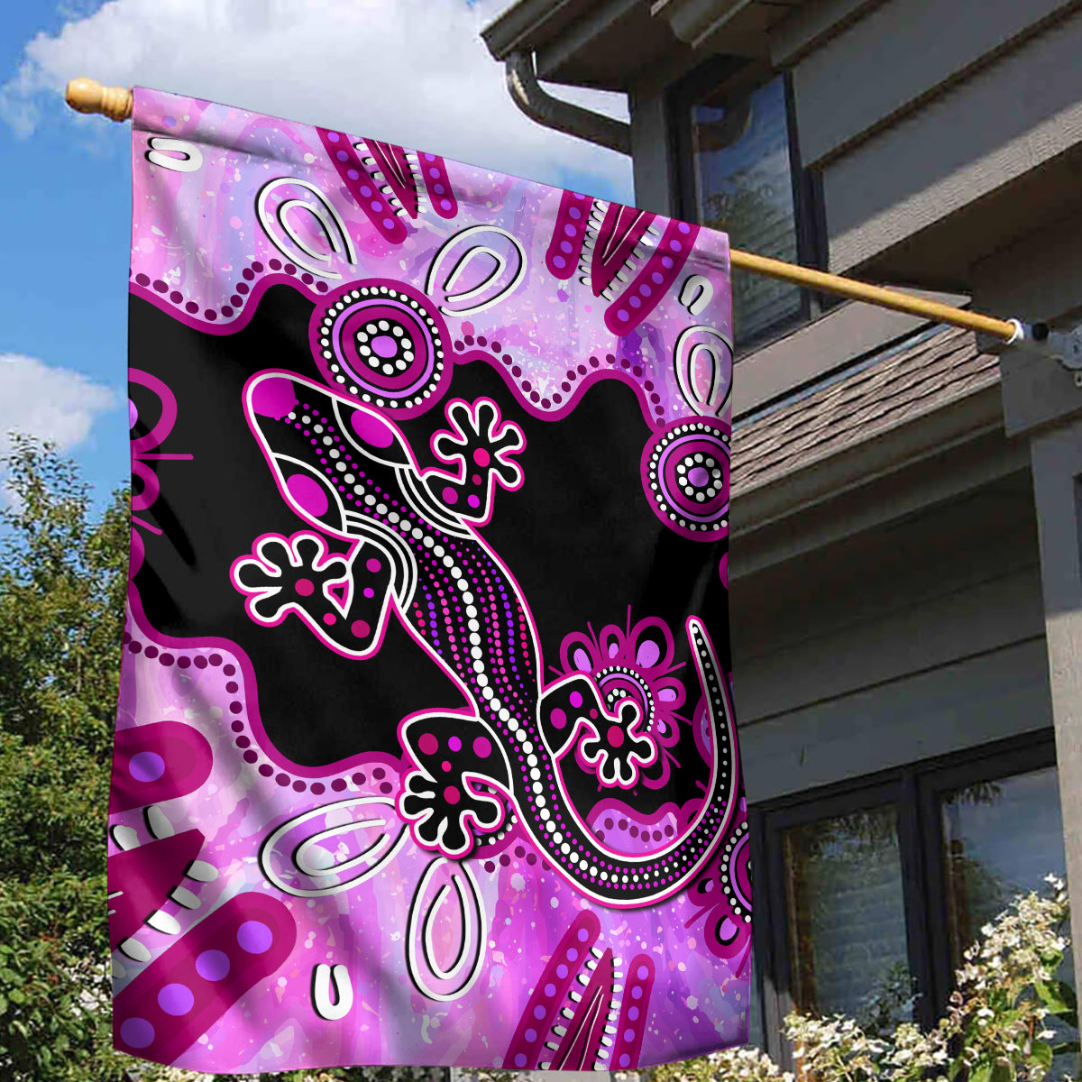 Australia Garden Flag Aussie Opal Pattern With Lizard Aboriginal Art - Pink - Vibe Hoodie Shop