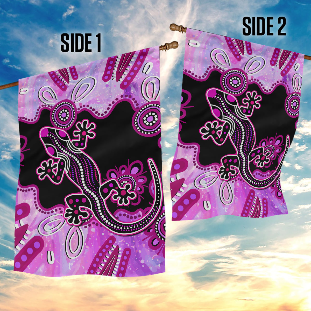 Australia Garden Flag Aussie Opal Pattern With Lizard Aboriginal Art - Pink - Vibe Hoodie Shop