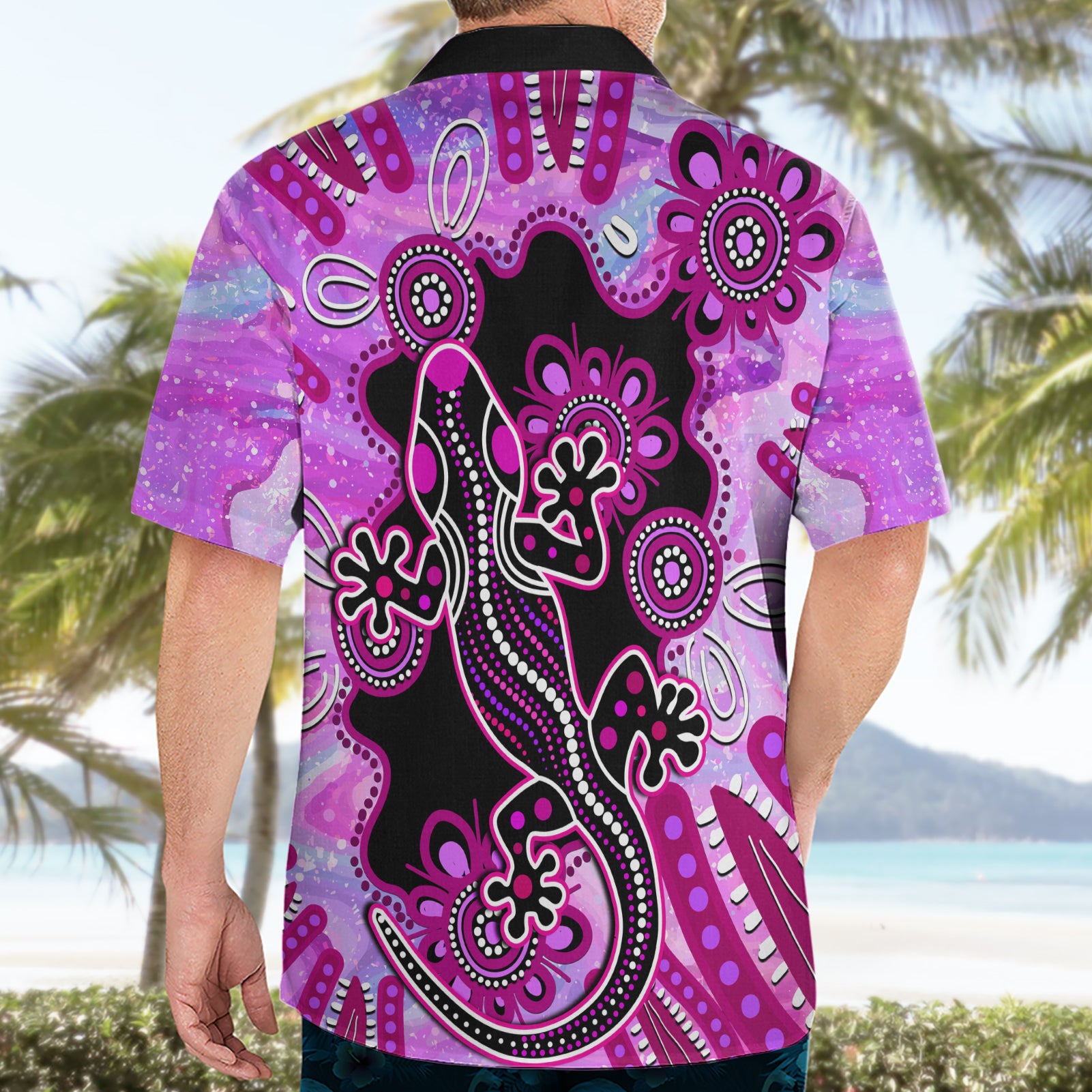 Australia Hawaiian Shirt Aussie Opal Pattern With Lizard Aboriginal Art - Pink - Vibe Hoodie Shop