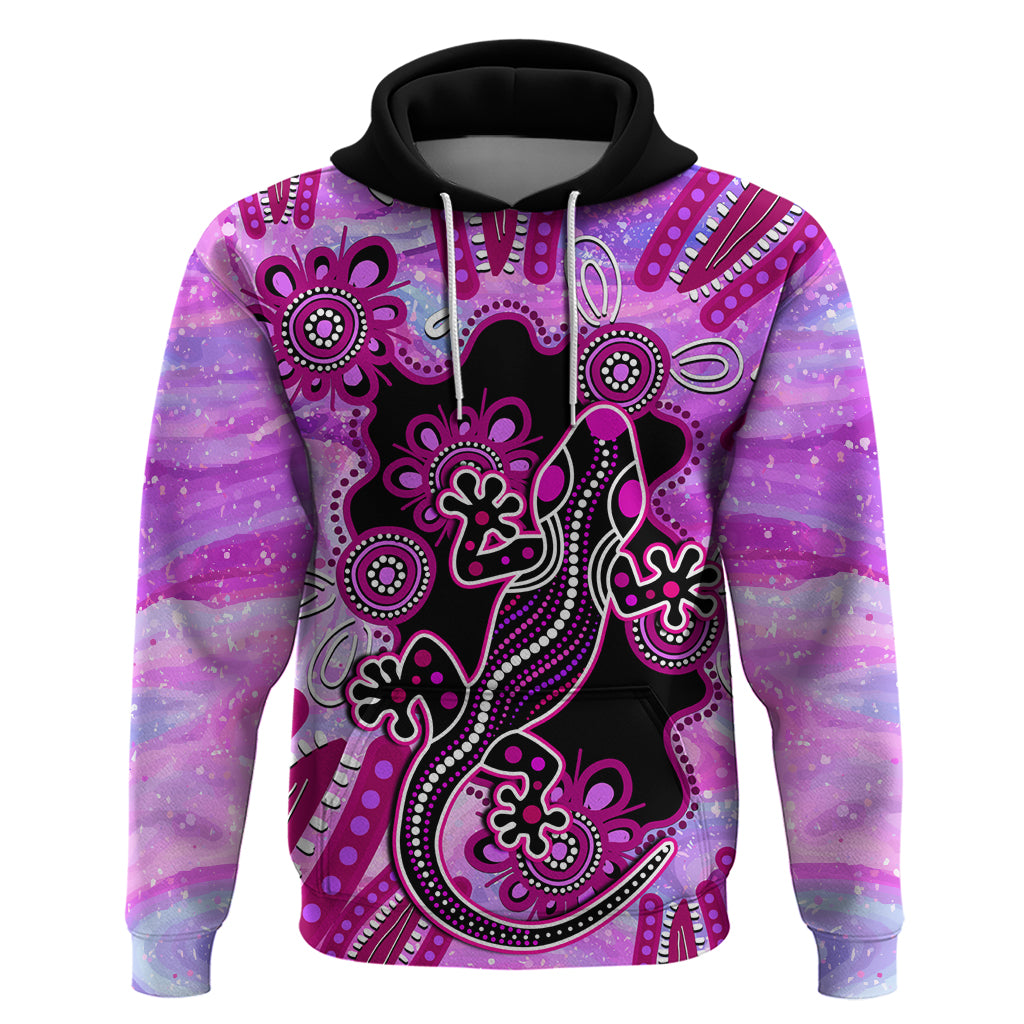 Australia Hoodie Aussie Opal Pattern With Lizard Aboriginal Art - Pink - Vibe Hoodie Shop