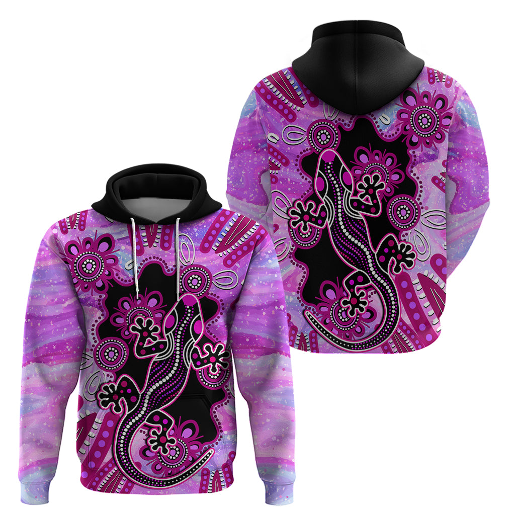 Australia Hoodie Aussie Opal Pattern With Lizard Aboriginal Art - Pink - Vibe Hoodie Shop