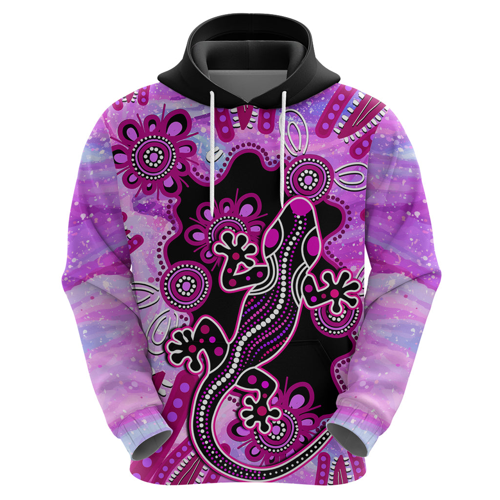 Australia Hoodie Aussie Opal Pattern With Lizard Aboriginal Art - Pink - Vibe Hoodie Shop