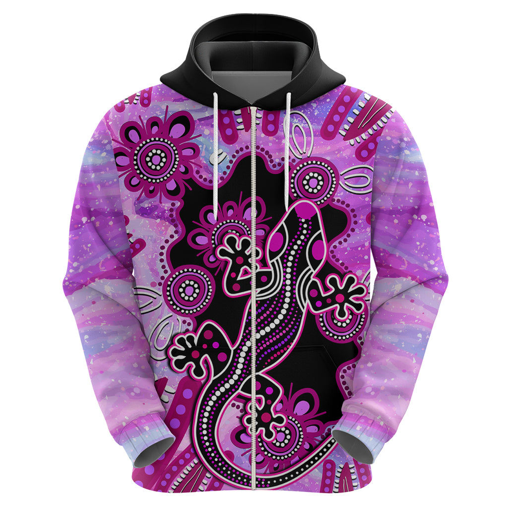 Australia Hoodie Aussie Opal Pattern With Lizard Aboriginal Art - Pink - Vibe Hoodie Shop