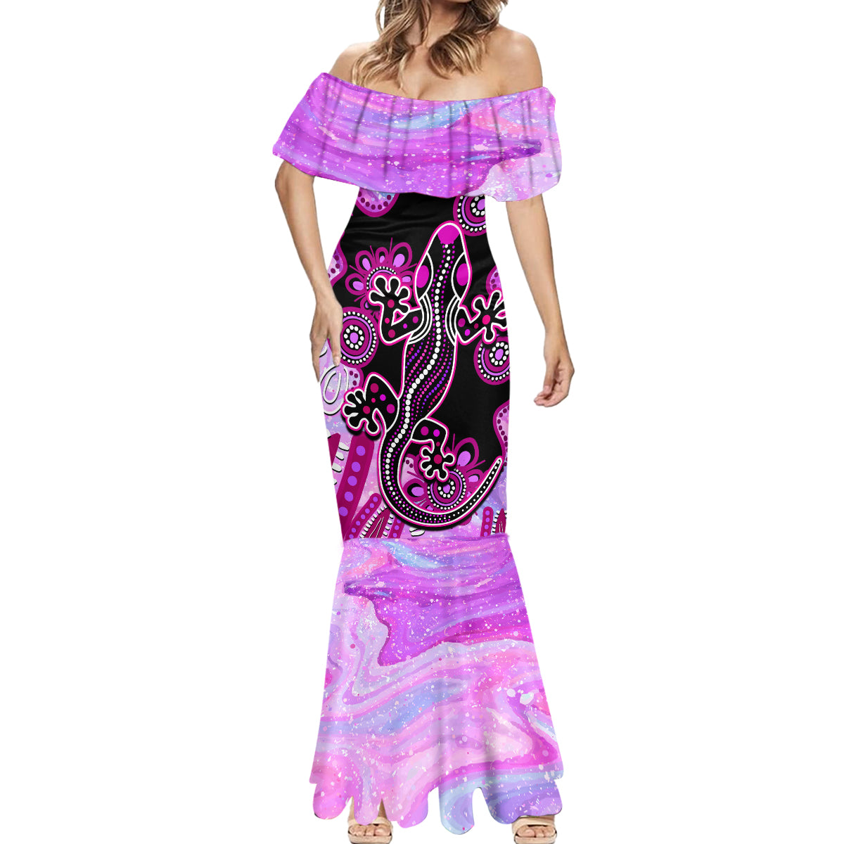 australia-mermaid-dress-aussie-opal-pattern-with-lizard-aboriginal-art-pink