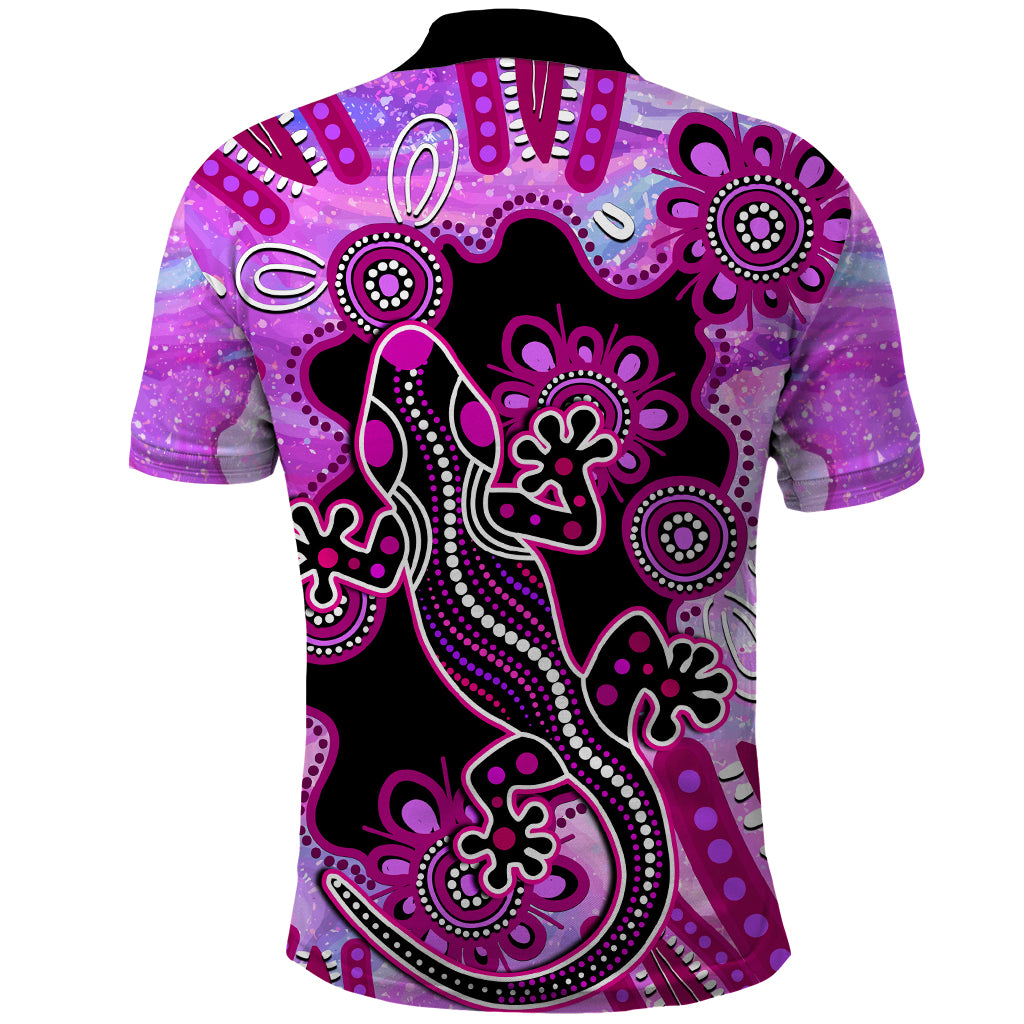 Australia Polo Shirt Aussie Opal Pattern With Lizard Aboriginal Art - Pink - Vibe Hoodie Shop