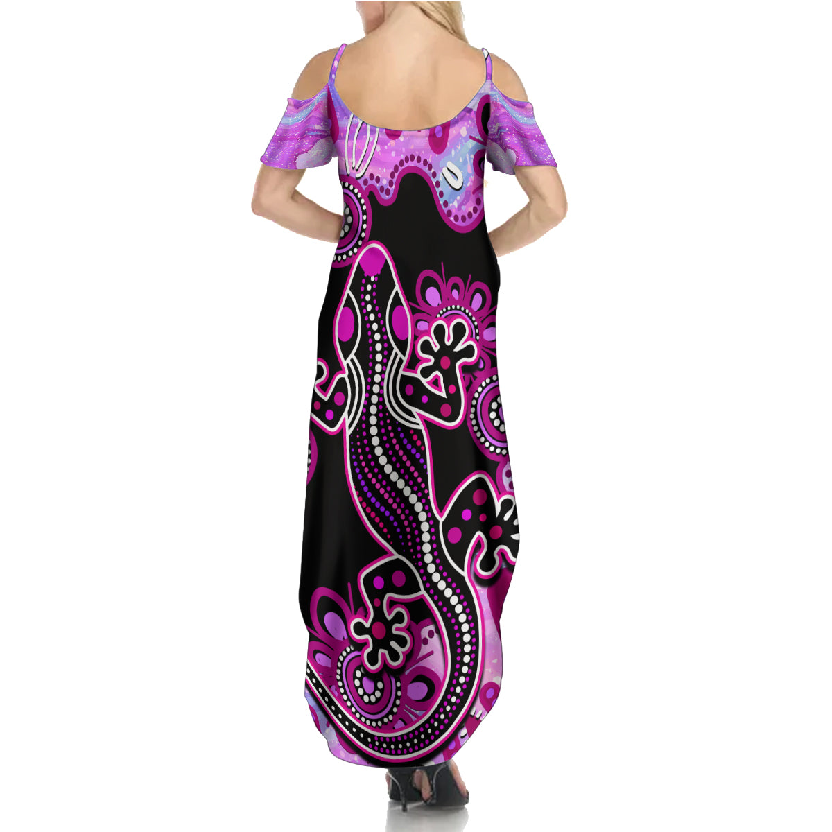 australia-summer-maxi-dress-aussie-opal-pattern-with-lizard-aboriginal-art-pink