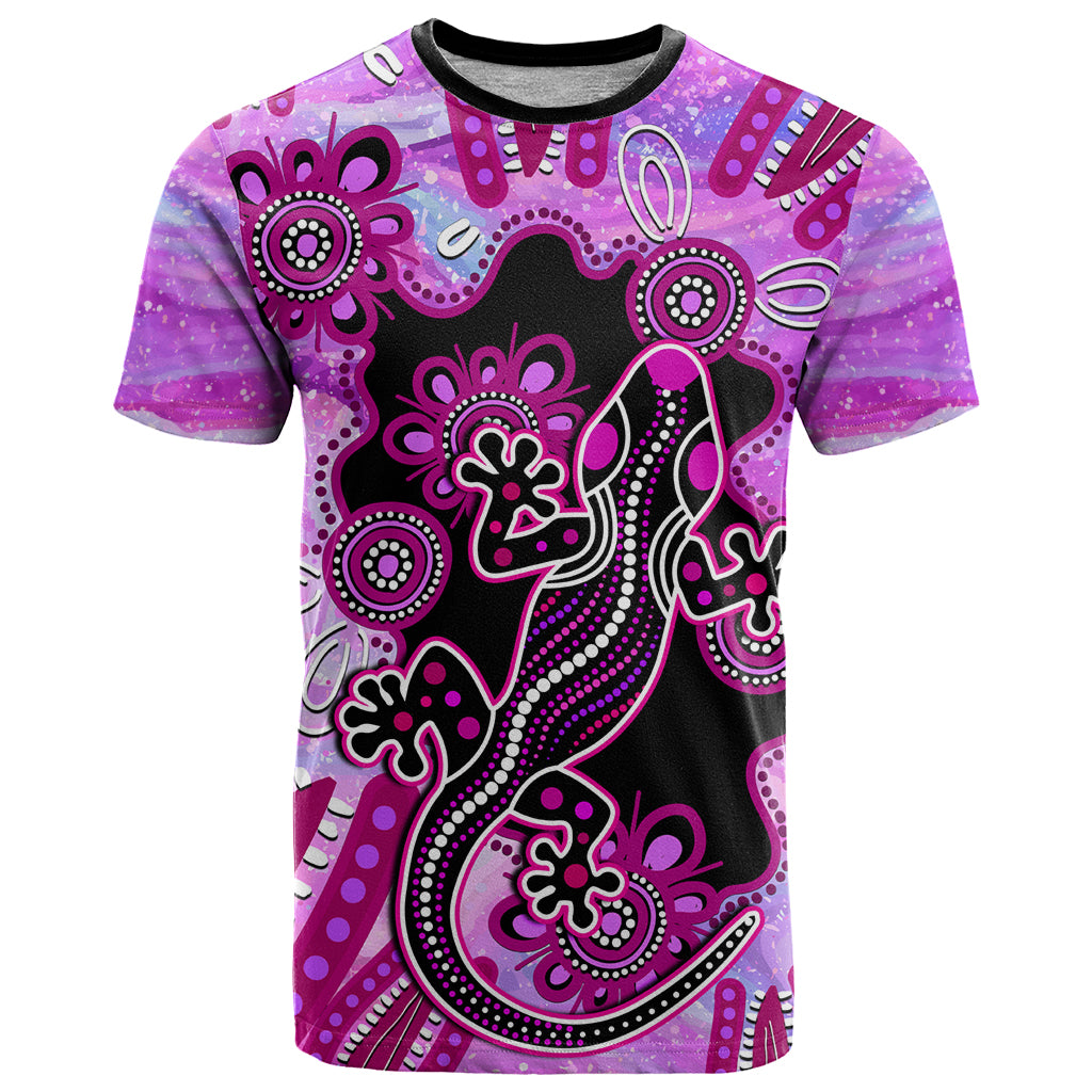 Australia T Shirt Aussie Opal Pattern With Lizard Aboriginal Art - Pink - Vibe Hoodie Shop