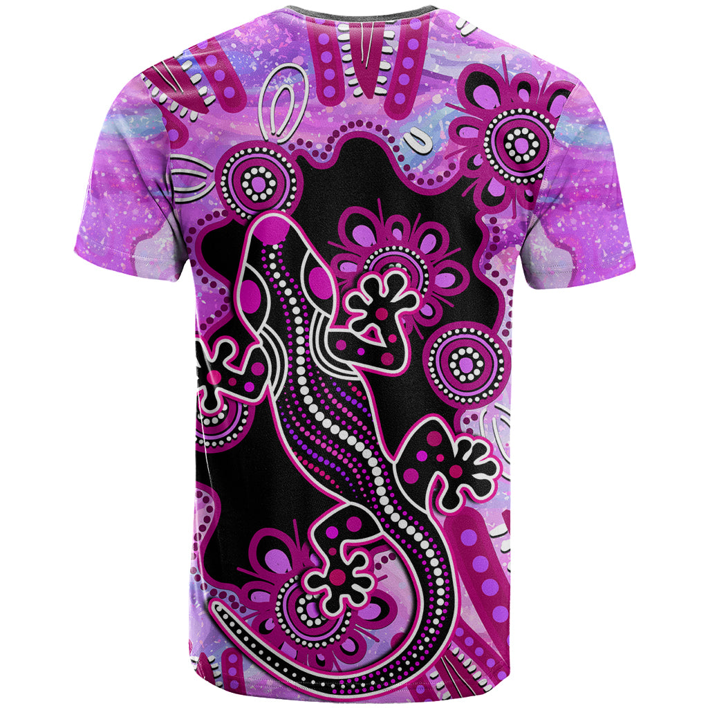 Australia T Shirt Aussie Opal Pattern With Lizard Aboriginal Art - Pink - Vibe Hoodie Shop