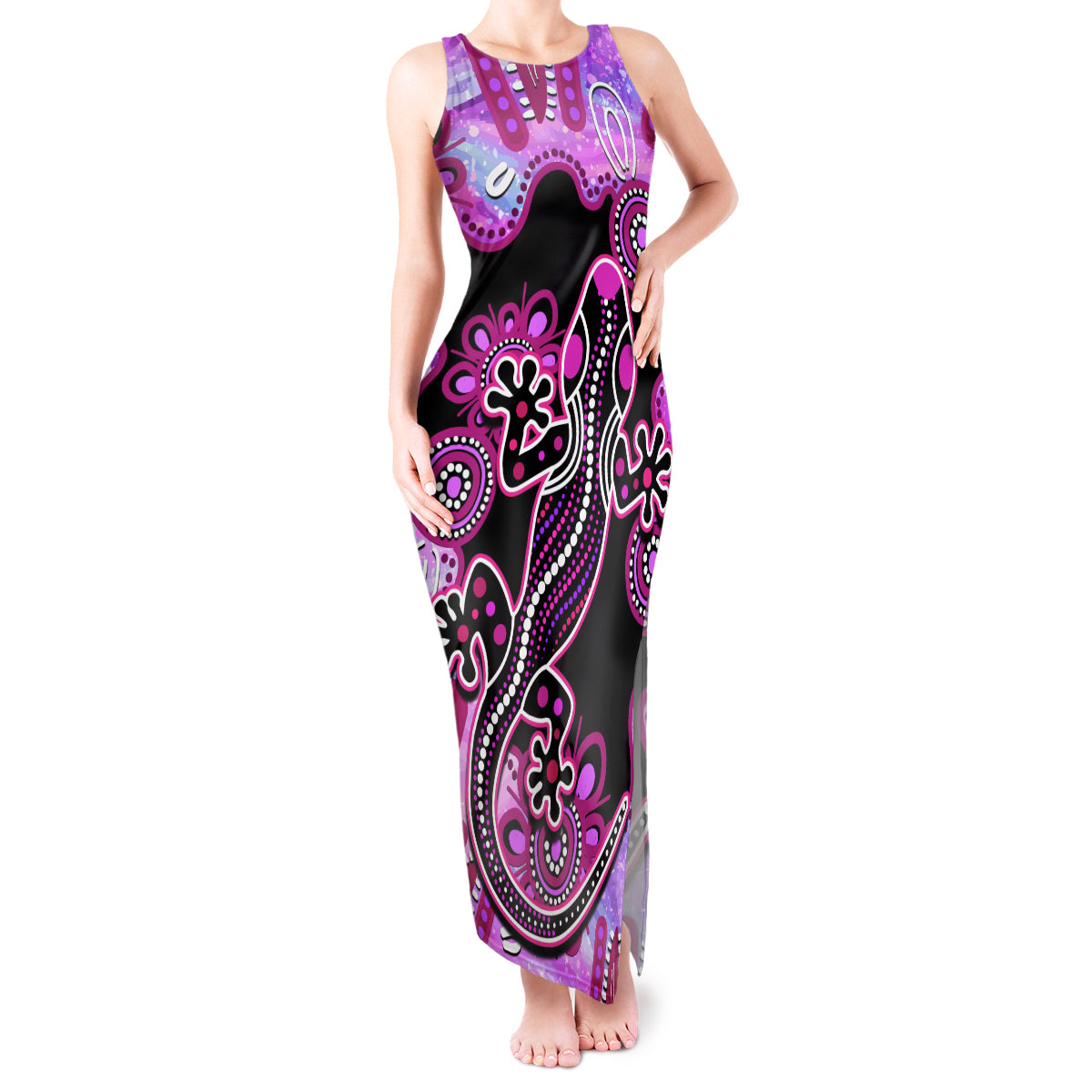 australia-tank-maxi-dress-aussie-opal-pattern-with-lizard-aboriginal-art-pink