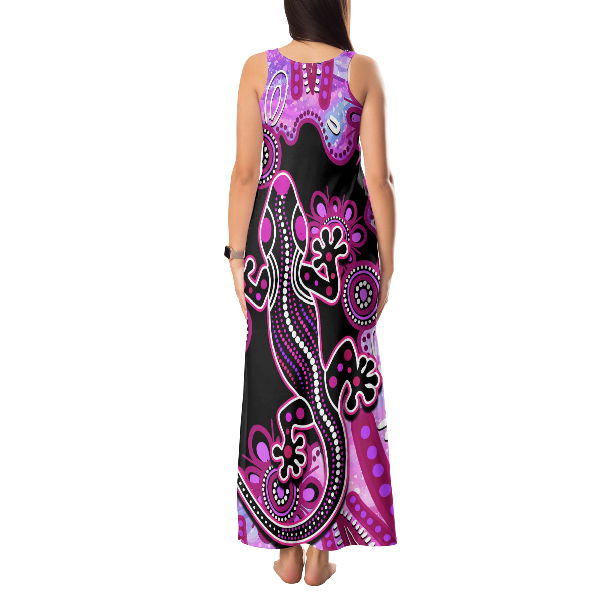 australia-tank-maxi-dress-aussie-opal-pattern-with-lizard-aboriginal-art-pink