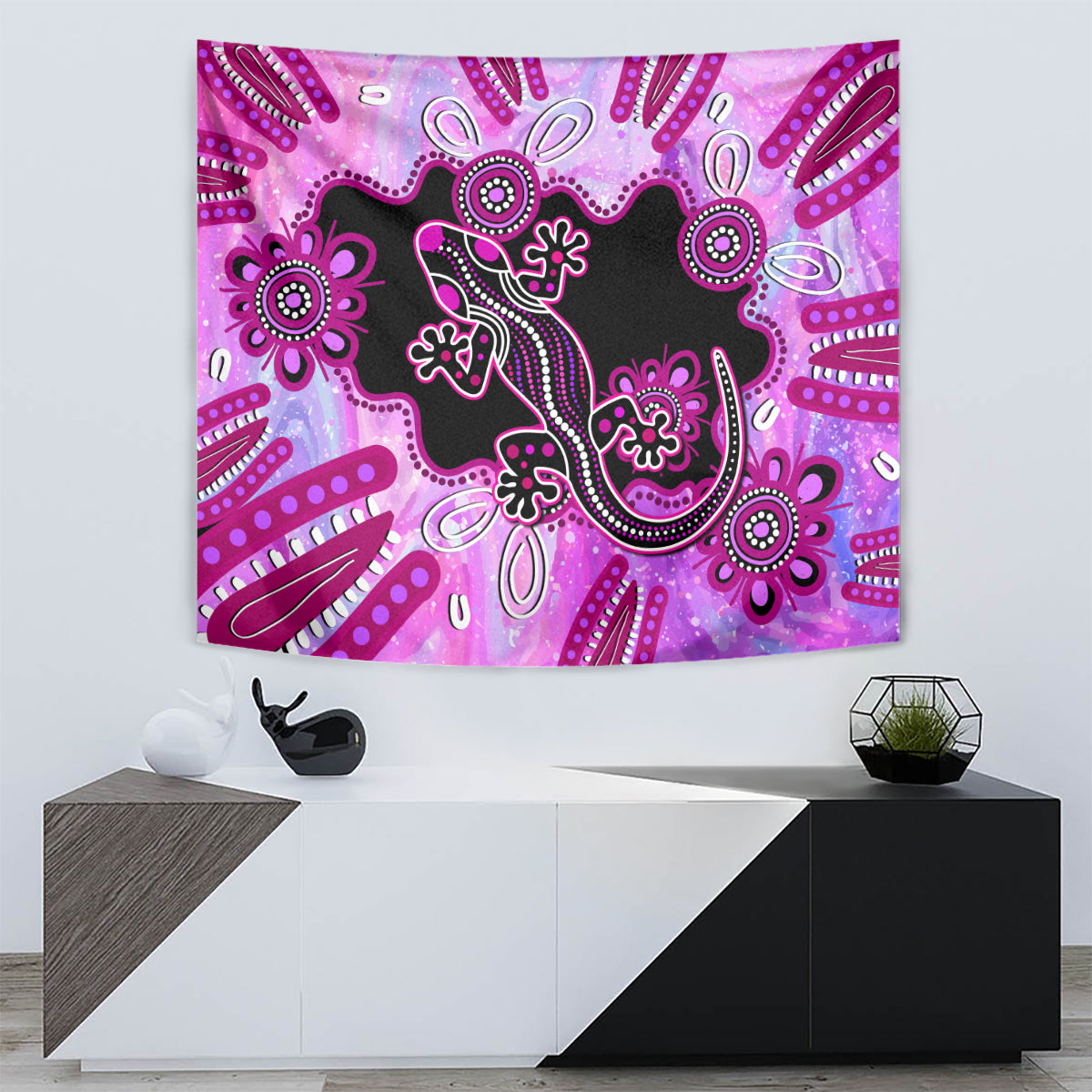 Australia Tapestry Aussie Opal Pattern With Lizard Aboriginal Art - Pink - Vibe Hoodie Shop