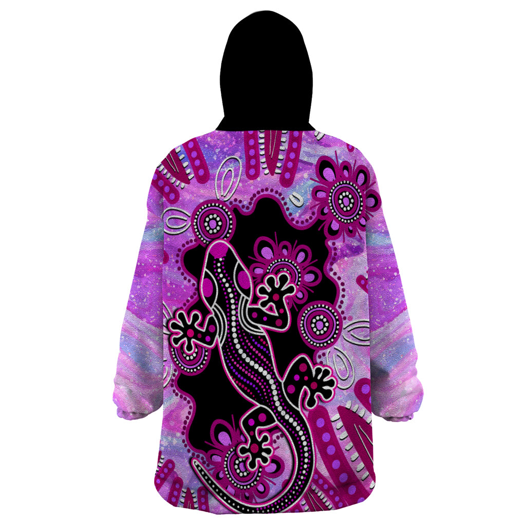 Australia Wearable Blanket Hoodie Aussie Opal Pattern With Lizard Aboriginal Art - Pink - Vibe Hoodie Shop