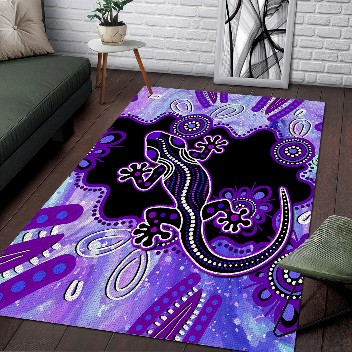 Australia Opal Area Rug Aussie Lizard With Aboriginal Art - Purple - Vibe Hoodie Shop