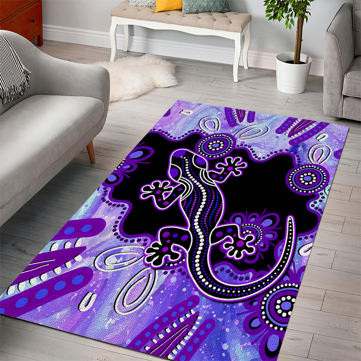 Australia Opal Area Rug Aussie Lizard With Aboriginal Art - Purple - Vibe Hoodie Shop