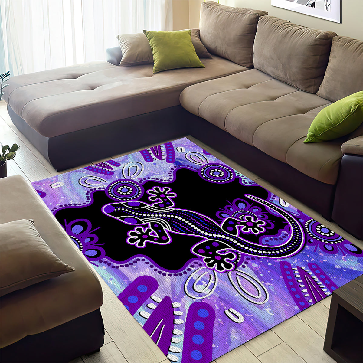 Australia Opal Area Rug Aussie Lizard With Aboriginal Art - Purple - Vibe Hoodie Shop