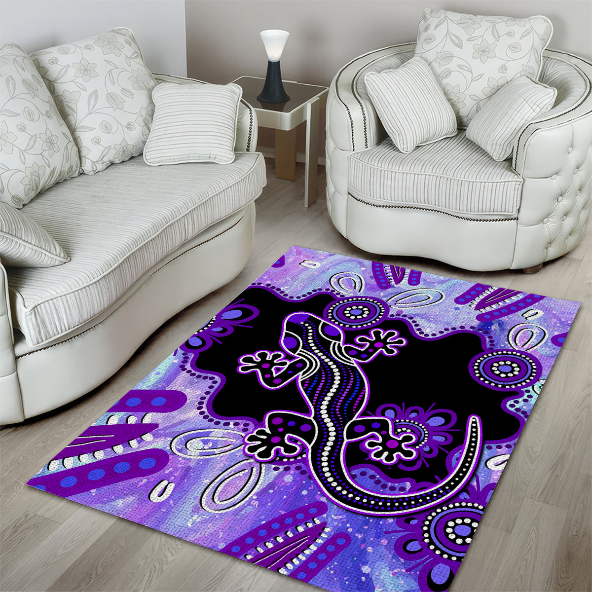 Australia Opal Area Rug Aussie Lizard With Aboriginal Art - Purple - Vibe Hoodie Shop