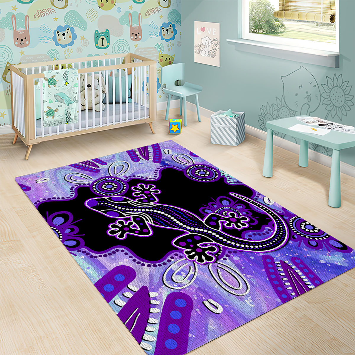 Australia Opal Area Rug Aussie Lizard With Aboriginal Art - Purple - Vibe Hoodie Shop