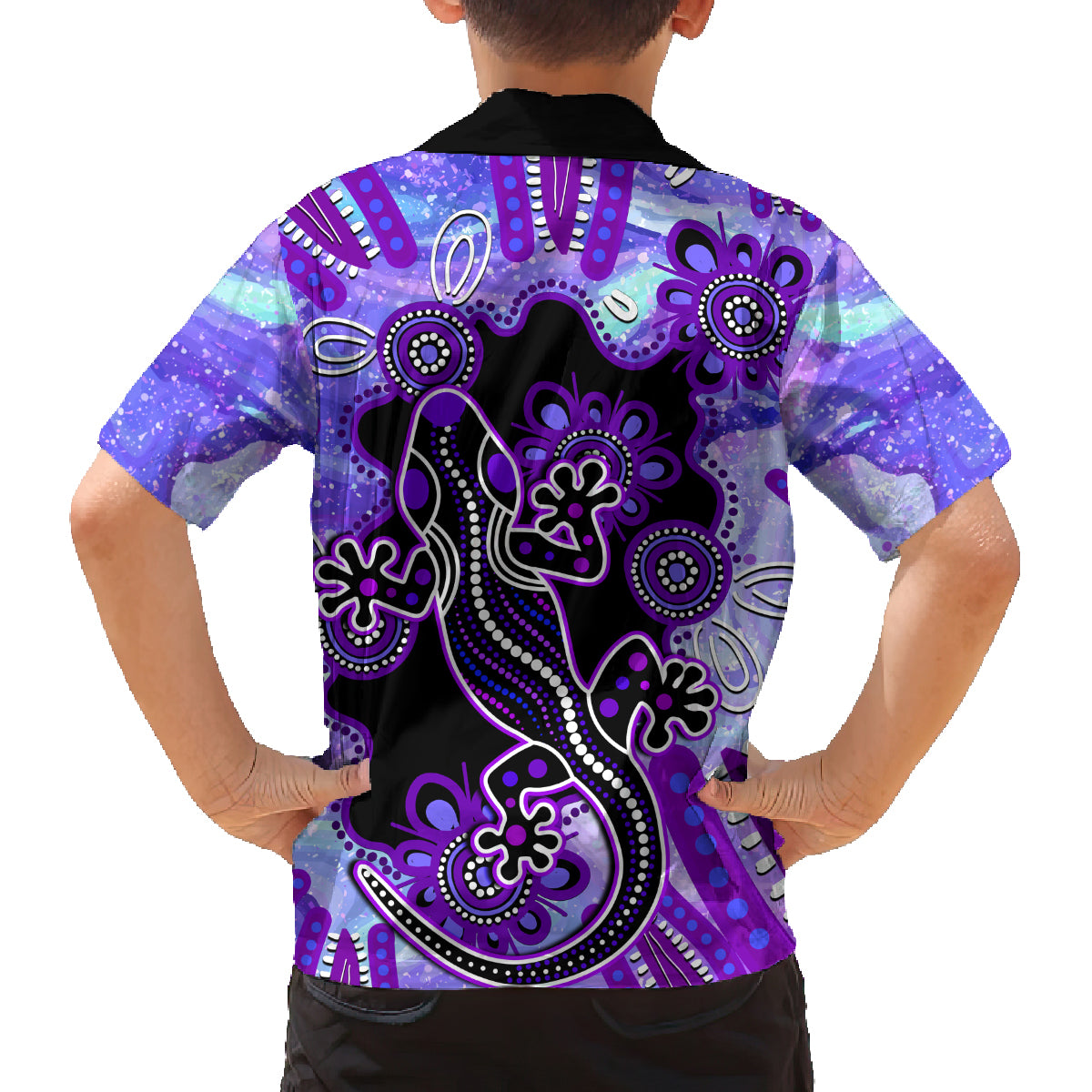 australia-opal-family-matching-long-sleeve-bodycon-dress-and-hawaiian-shirt-aussie-lizard-with-aboriginal-art-purple