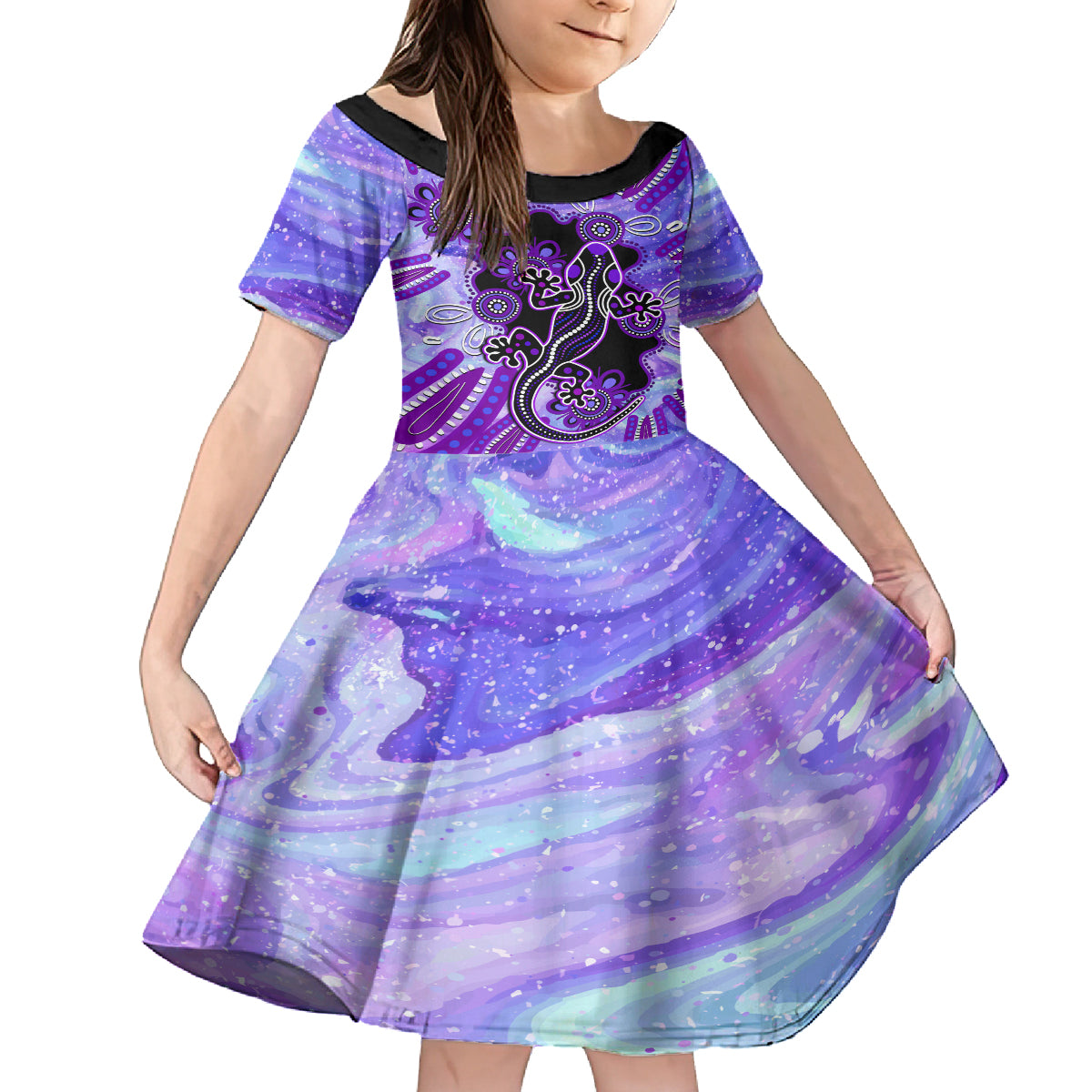 australia-opal-family-matching-long-sleeve-bodycon-dress-and-hawaiian-shirt-aussie-lizard-with-aboriginal-art-purple