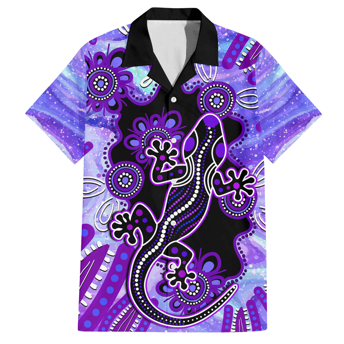 australia-opal-family-matching-long-sleeve-bodycon-dress-and-hawaiian-shirt-aussie-lizard-with-aboriginal-art-purple