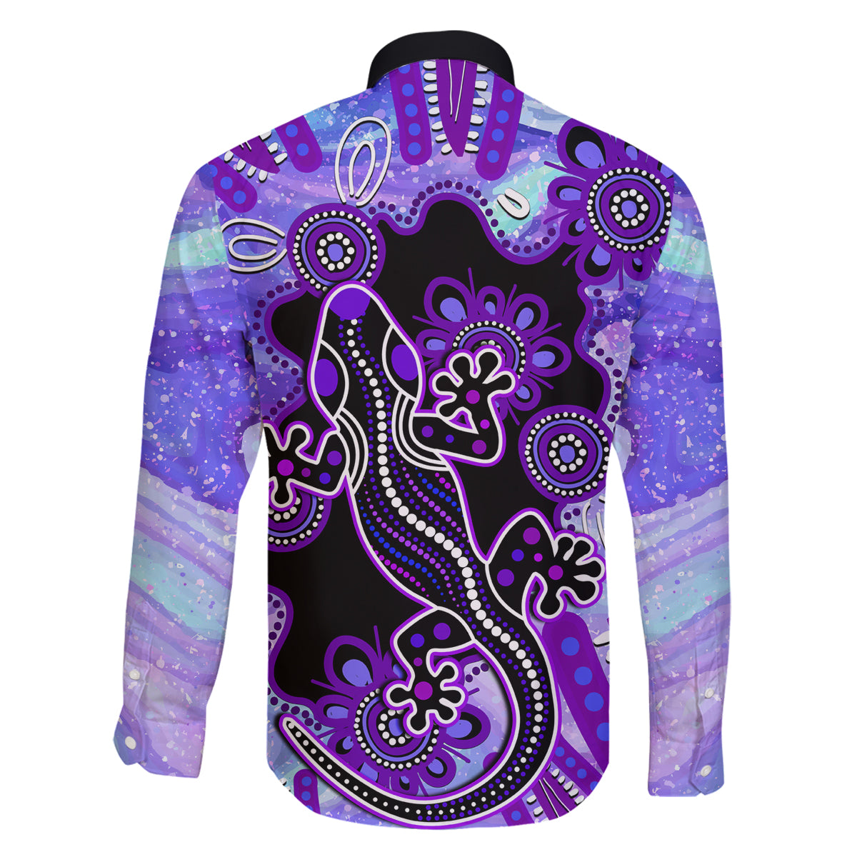 australia-opal-family-matching-long-sleeve-bodycon-dress-and-hawaiian-shirt-aussie-lizard-with-aboriginal-art-purple