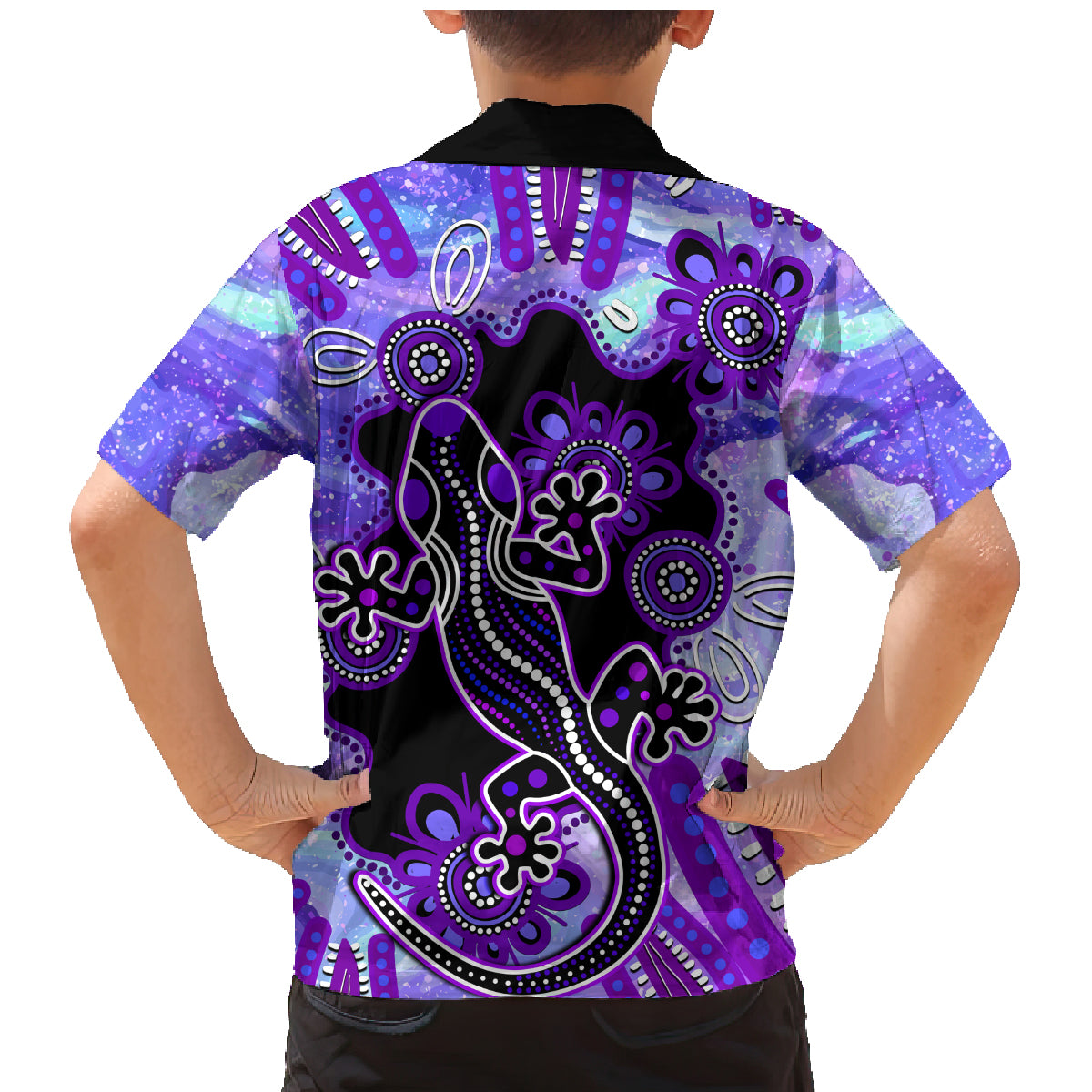 australia-opal-family-matching-mermaid-dress-and-hawaiian-shirt-aussie-lizard-with-aboriginal-art-purple