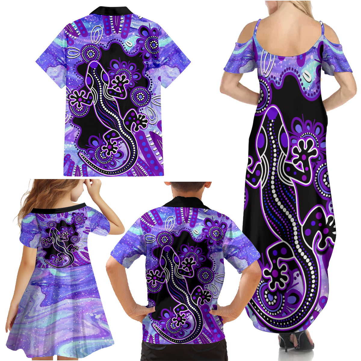 australia-opal-family-matching-summer-maxi-dress-and-hawaiian-shirt-aussie-lizard-with-aboriginal-art-purple