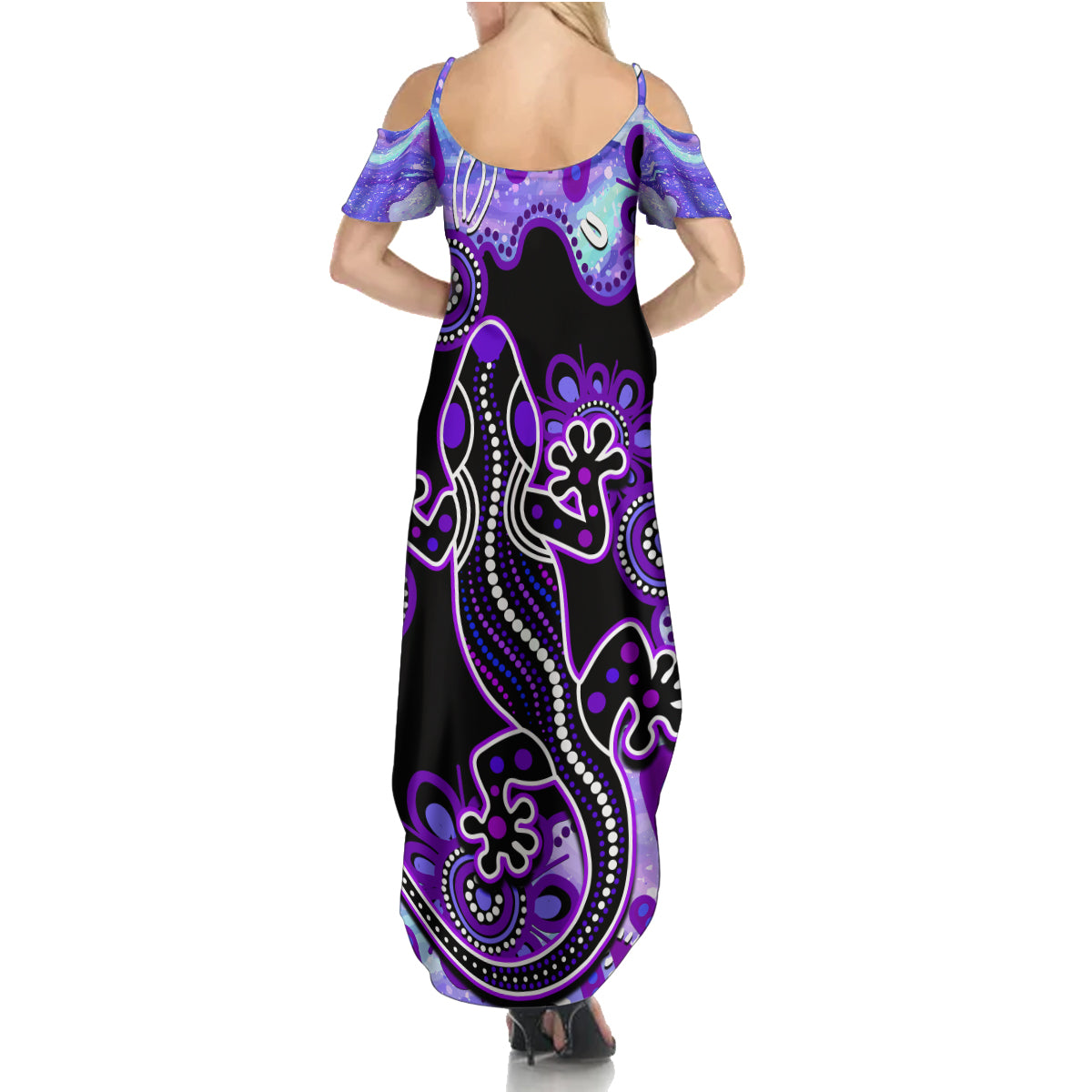 australia-opal-family-matching-summer-maxi-dress-and-hawaiian-shirt-aussie-lizard-with-aboriginal-art-purple