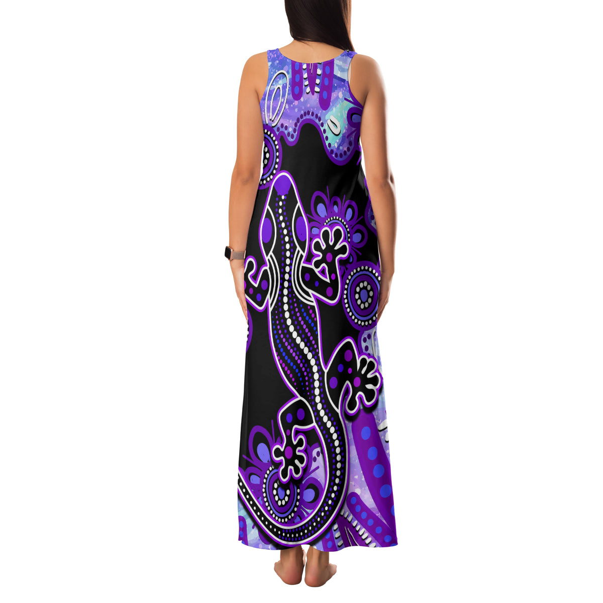 australia-opal-family-matching-tank-maxi-dress-and-hawaiian-shirt-aussie-lizard-with-aboriginal-art-purple