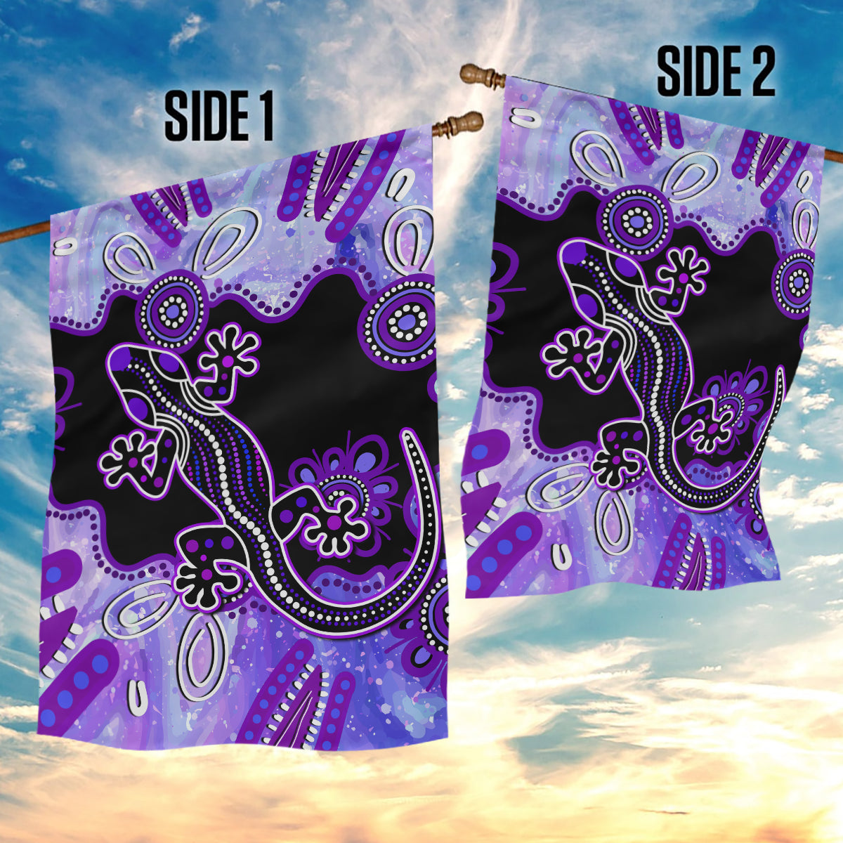 Australia Opal Garden Flag Aussie Lizard With Aboriginal Art - Purple - Vibe Hoodie Shop