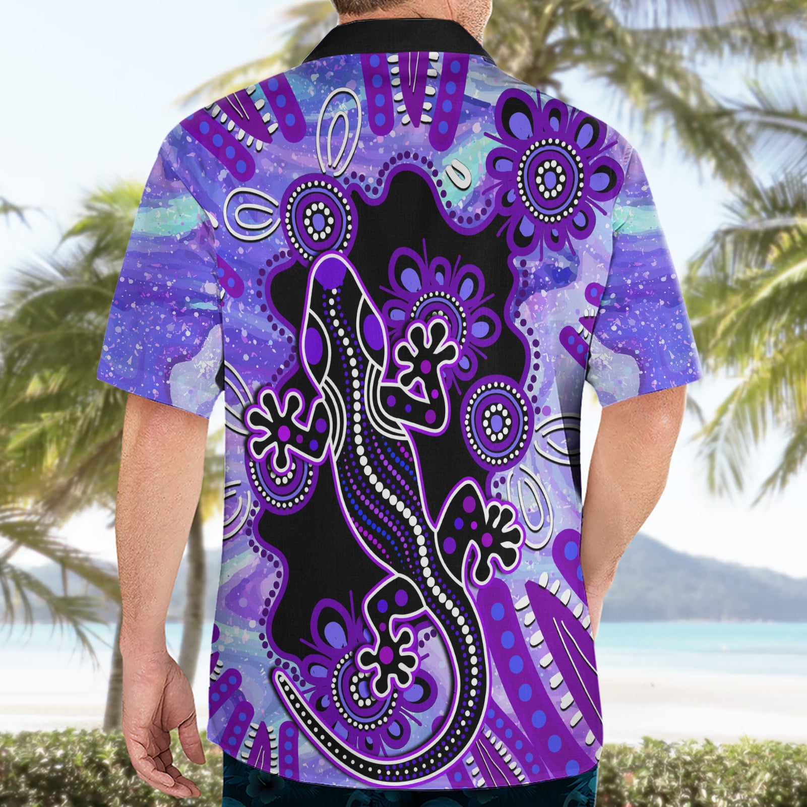 Australia Opal Hawaiian Shirt Aussie Lizard With Aboriginal Art - Purple - Vibe Hoodie Shop