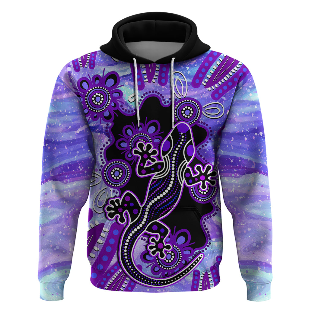 Australia Opal Hoodie Aussie Lizard With Aboriginal Art - Purple - Vibe Hoodie Shop