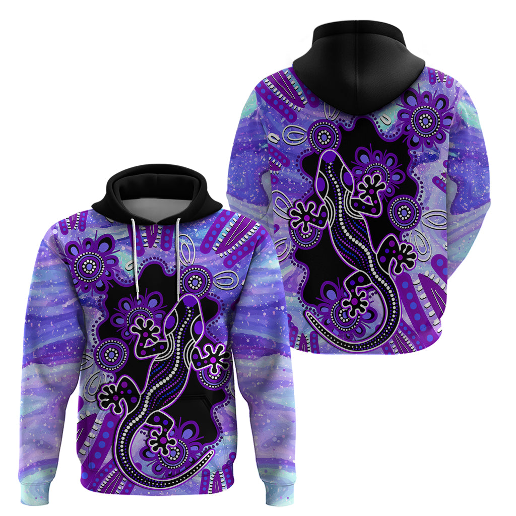 Australia Opal Hoodie Aussie Lizard With Aboriginal Art - Purple - Vibe Hoodie Shop