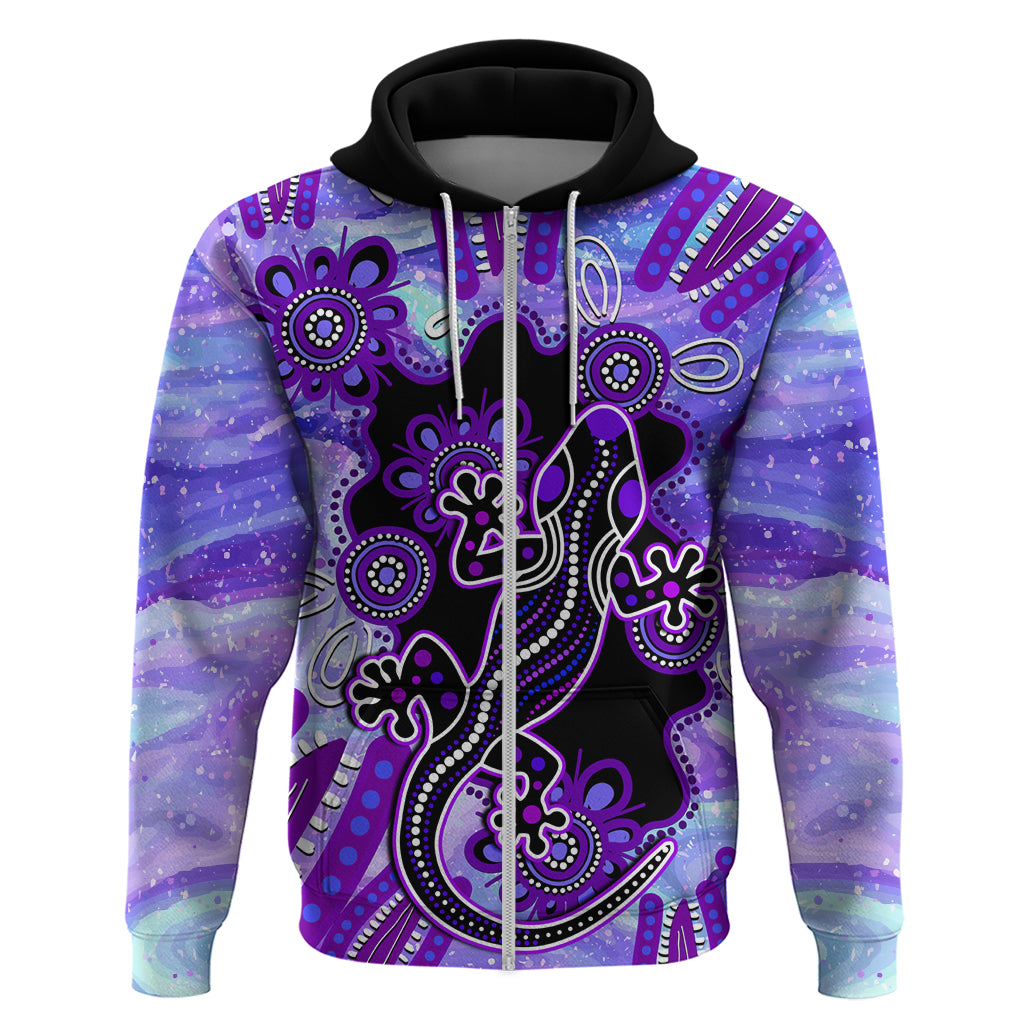 Australia Opal Hoodie Aussie Lizard With Aboriginal Art - Purple - Vibe Hoodie Shop