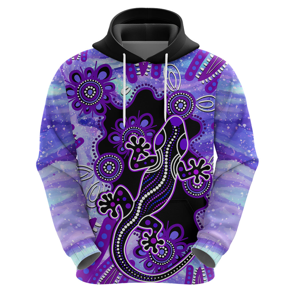 Australia Opal Hoodie Aussie Lizard With Aboriginal Art - Purple - Vibe Hoodie Shop