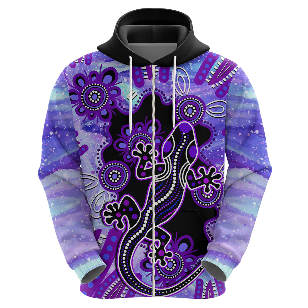 Australia Opal Hoodie Aussie Lizard With Aboriginal Art - Purple - Vibe Hoodie Shop