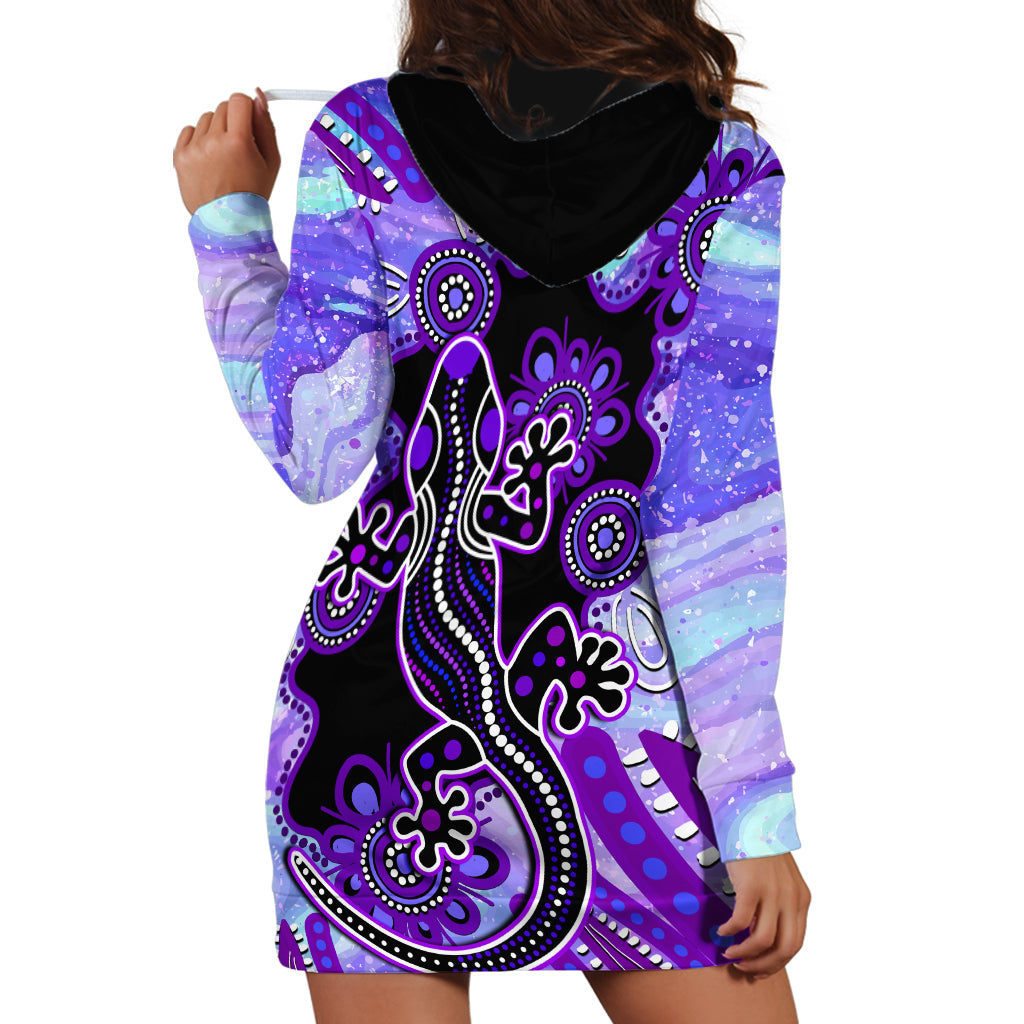 Australia Opal Hoodie Dress Aussie Lizard With Aboriginal Art - Purple - Vibe Hoodie Shop